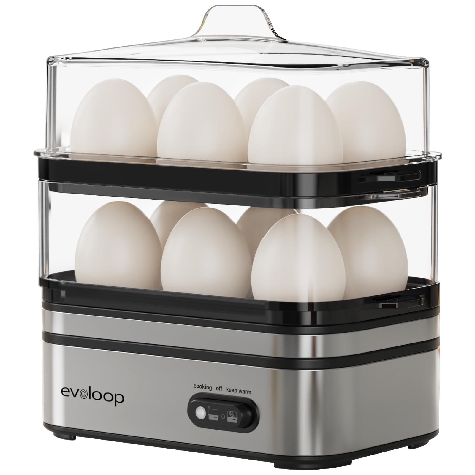Evoloop Rapid Egg Cooker – 12-Egg Electric Cooker with Poacher, Omelet Maker & Steamer