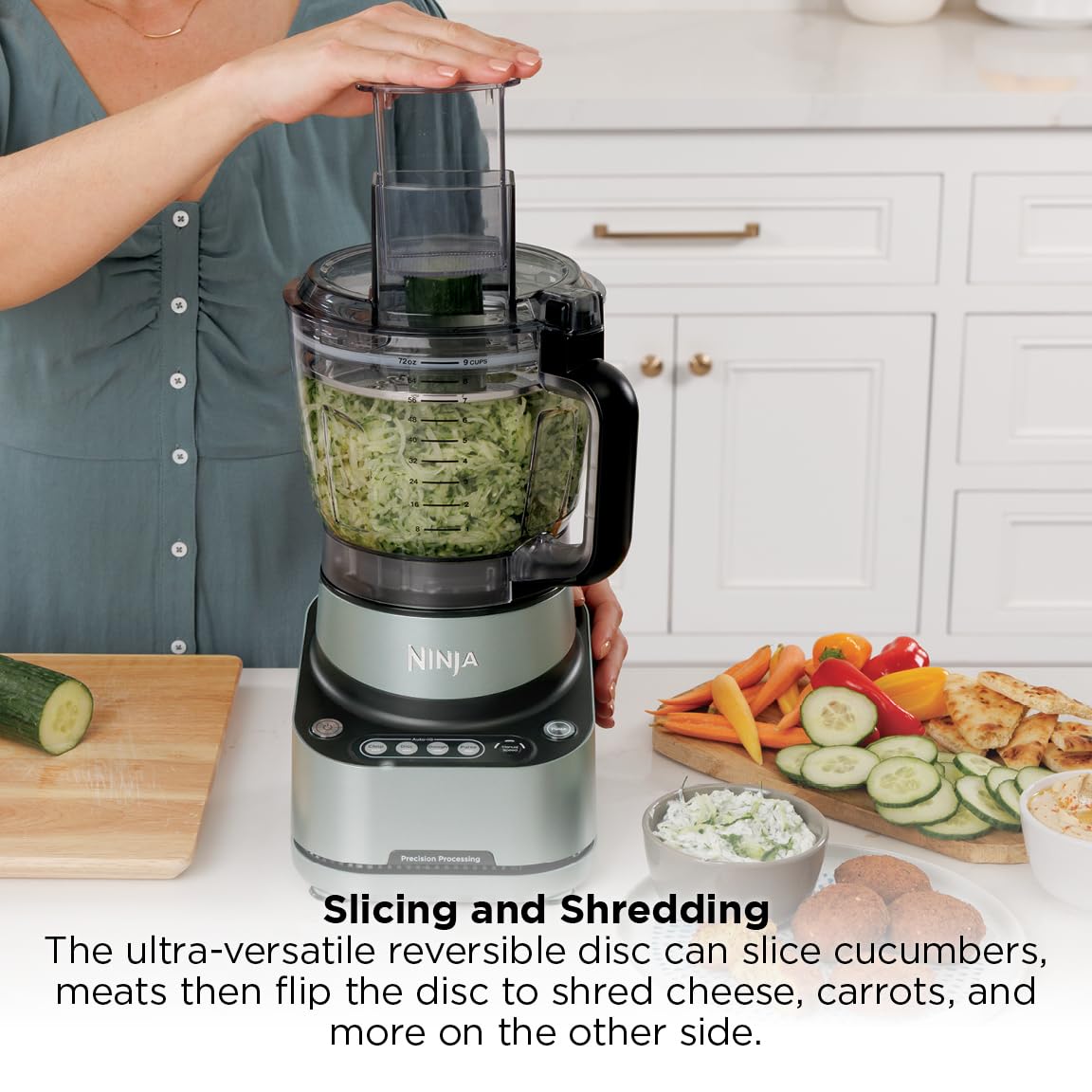 Ninja Food Processor, Professional Plus, 1000 Peak Watts, 4 Functions for Chopping, Slicing, Purees & Dough with 9-Cup Processor Bowl, 3 Blades, Food Chute & Pusher, Grey, BN601