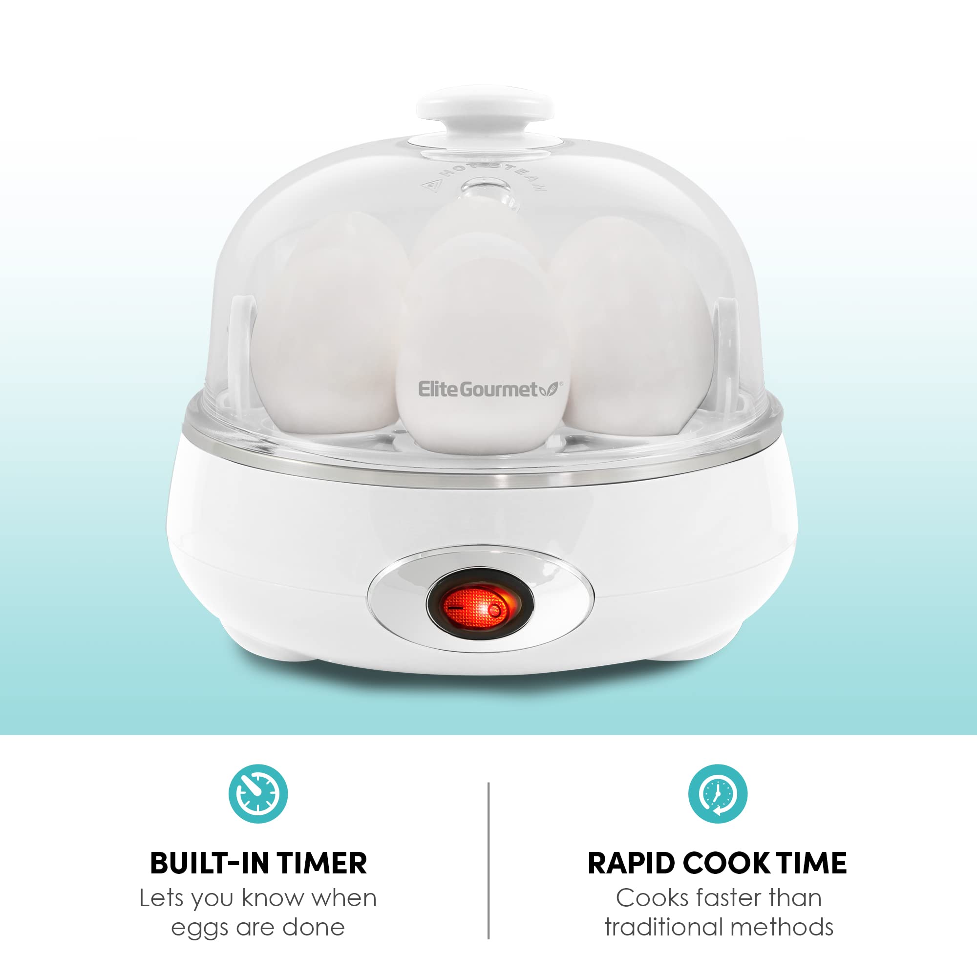 Elite Gourmet Easy Egg Cooker – 7-Egg Electric Cooker with Auto Shut-Off, Retro Mint