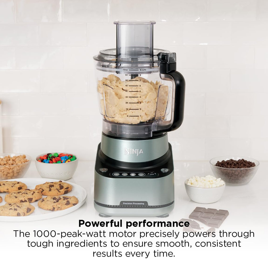 Ninja Food Processor, Professional Plus, 1000 Peak Watts, 4 Functions for Chopping, Slicing, Purees & Dough with 9-Cup Processor Bowl, 3 Blades, Food Chute & Pusher, Grey, BN601