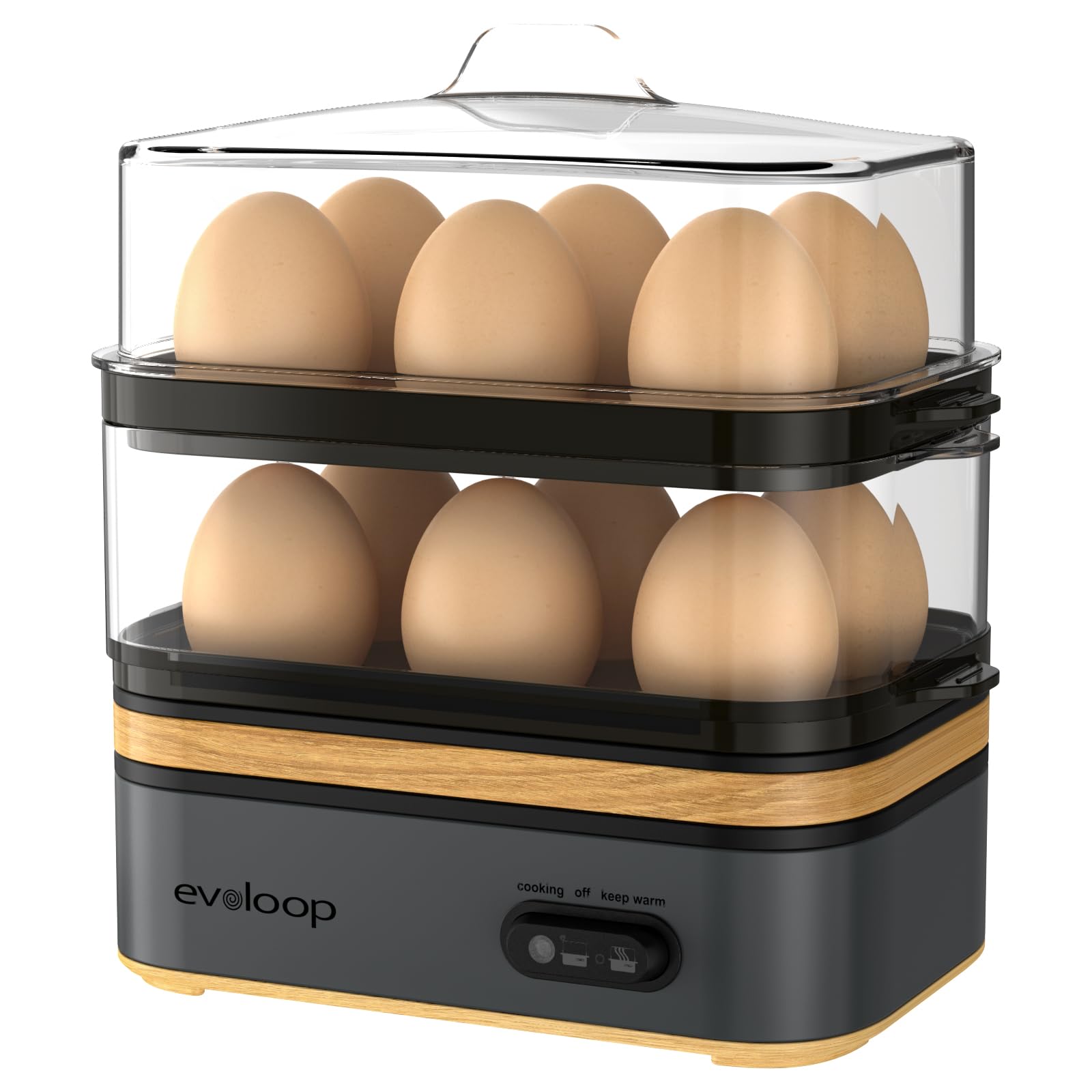 Evoloop Rapid Egg Cooker – 12-Egg Electric Cooker with Poacher, Omelet Maker & Steamer