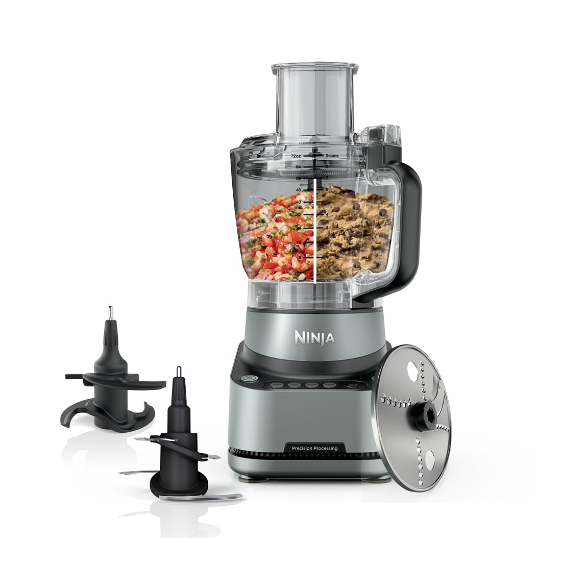 Ninja Food Processor, Professional Plus, 1000 Peak Watts, 4 Functions for Chopping, Slicing, Purees & Dough with 9-Cup Processor Bowl, 3 Blades, Food Chute & Pusher, Grey, BN601