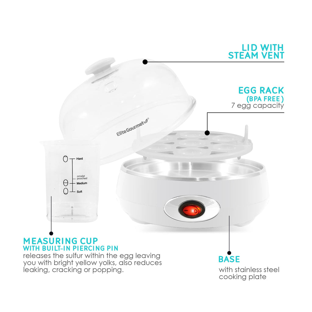 Elite Gourmet Easy Egg Cooker – 7-Egg Electric Cooker with Auto Shut-Off, Retro Mint
