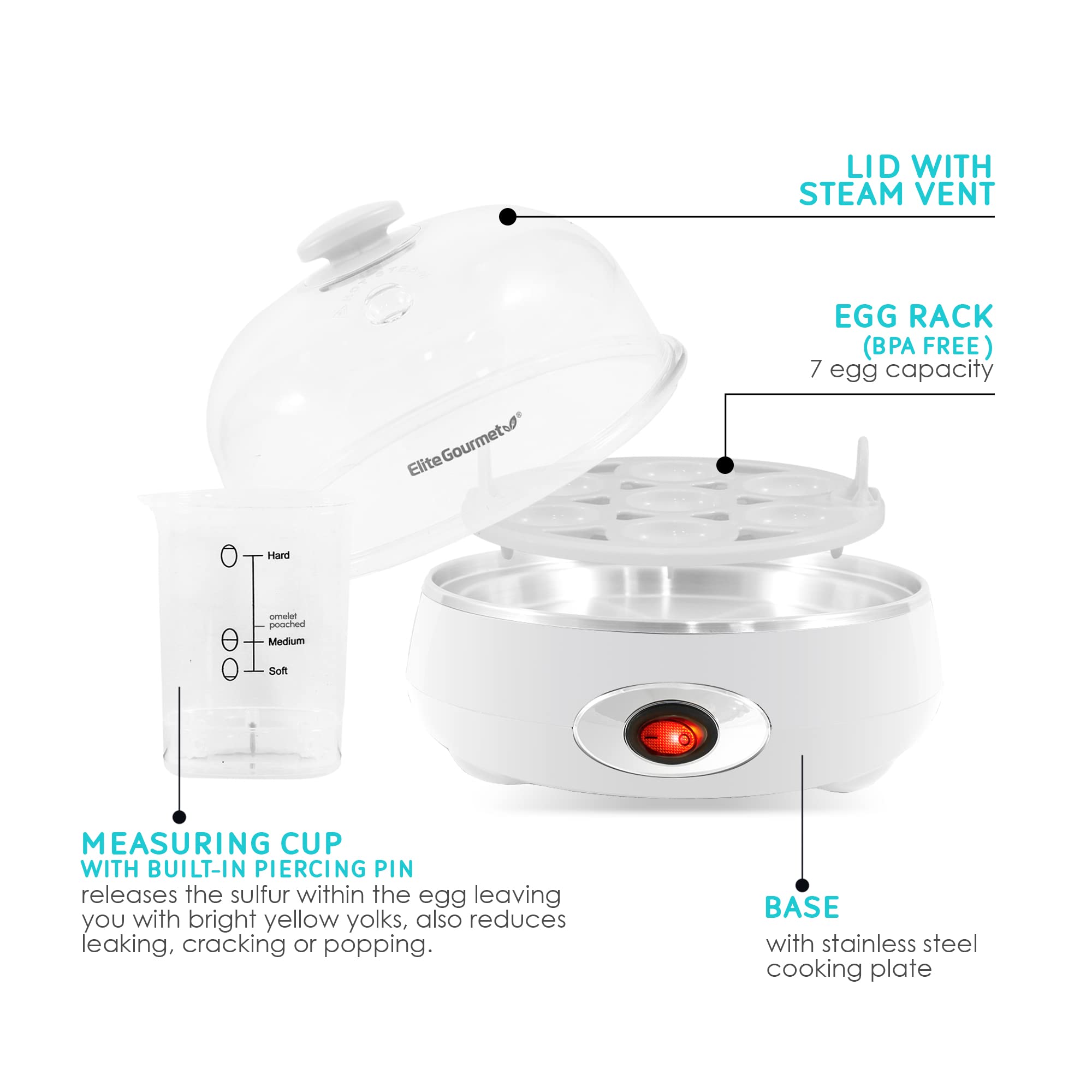 Elite Gourmet Easy Egg Cooker – 7-Egg Electric Cooker with Auto Shut-Off, Retro Mint
