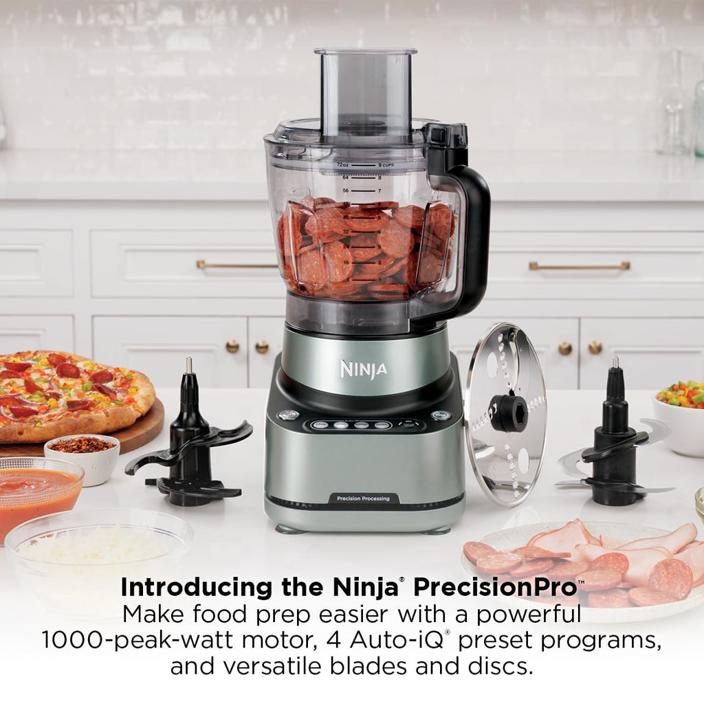Ninja Food Processor, Professional Plus, 1000 Peak Watts, 4 Functions for Chopping, Slicing, Purees & Dough with 9-Cup Processor Bowl, 3 Blades, Food Chute & Pusher, Grey, BN601