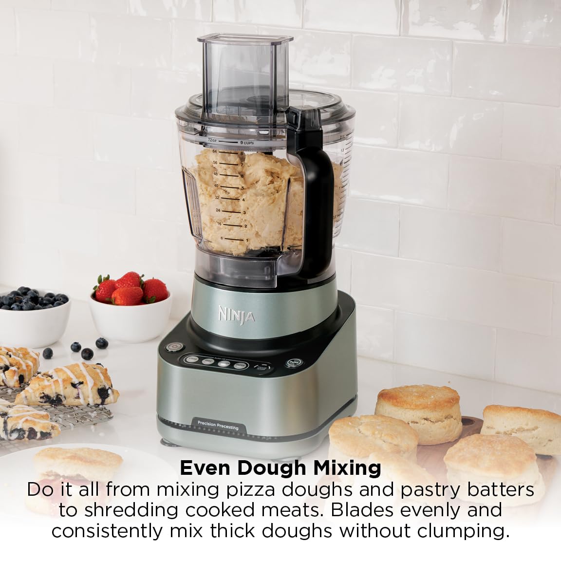 Ninja Food Processor, Professional Plus, 1000 Peak Watts, 4 Functions for Chopping, Slicing, Purees & Dough with 9-Cup Processor Bowl, 3 Blades, Food Chute & Pusher, Grey, BN601
