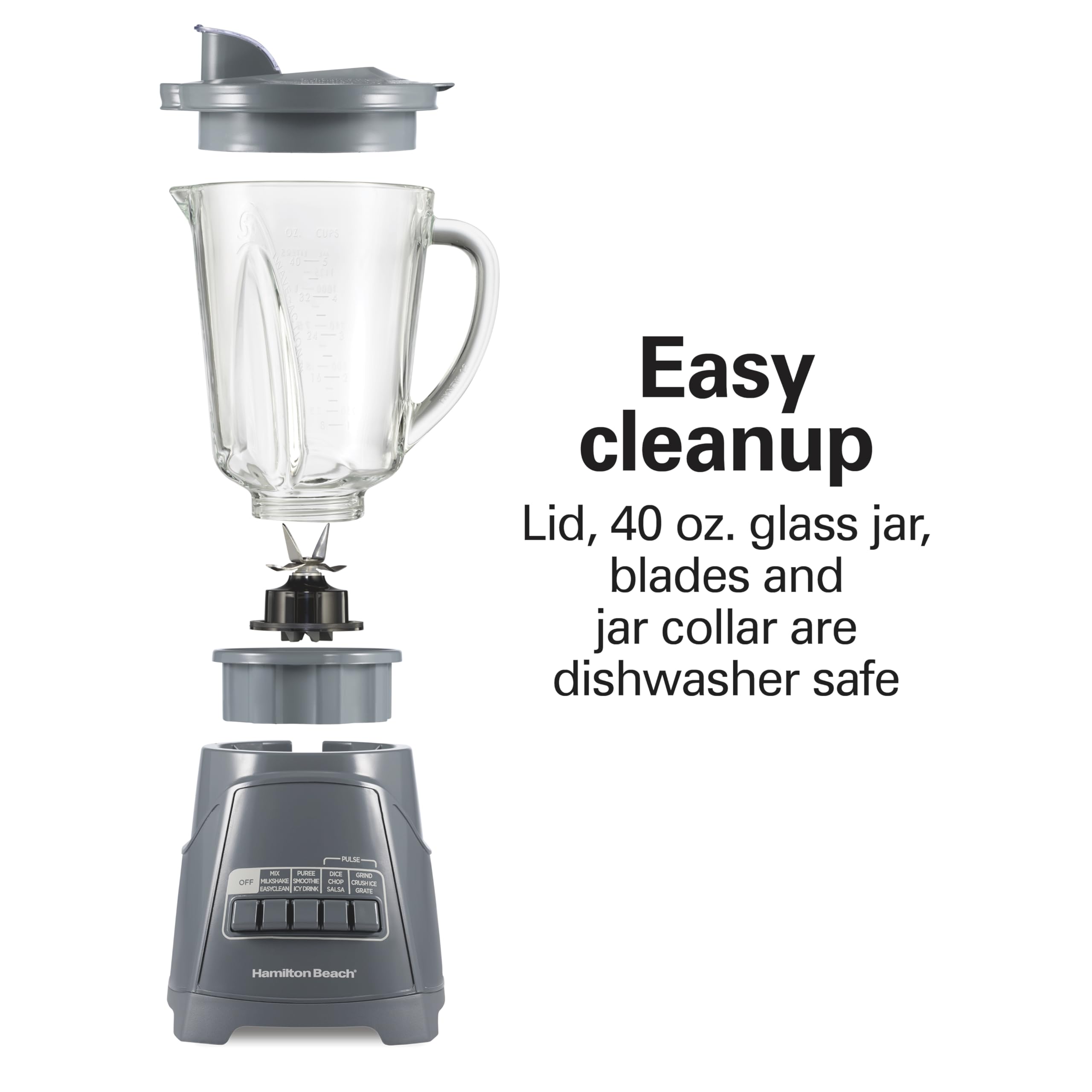 Hamilton Beach Power Elite Wave Action Blender – 700W, 40 oz Glass Jar, 12 Functions