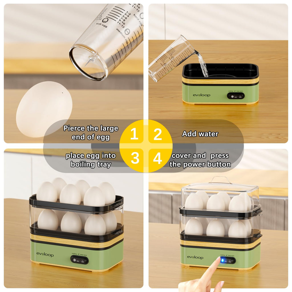 Evoloop Rapid Egg Cooker – 12-Egg Electric Cooker with Poacher, Omelet Maker & Steamer