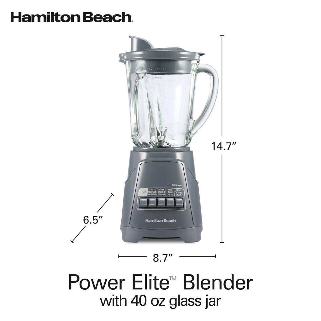 Hamilton Beach Power Elite Wave Action Blender – 700W, 40 oz Glass Jar, 12 Functions