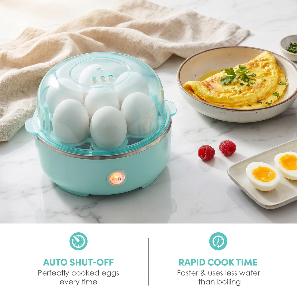 Elite Gourmet Easy Egg Cooker – 7-Egg Electric Cooker with Auto Shut-Off, Retro Mint