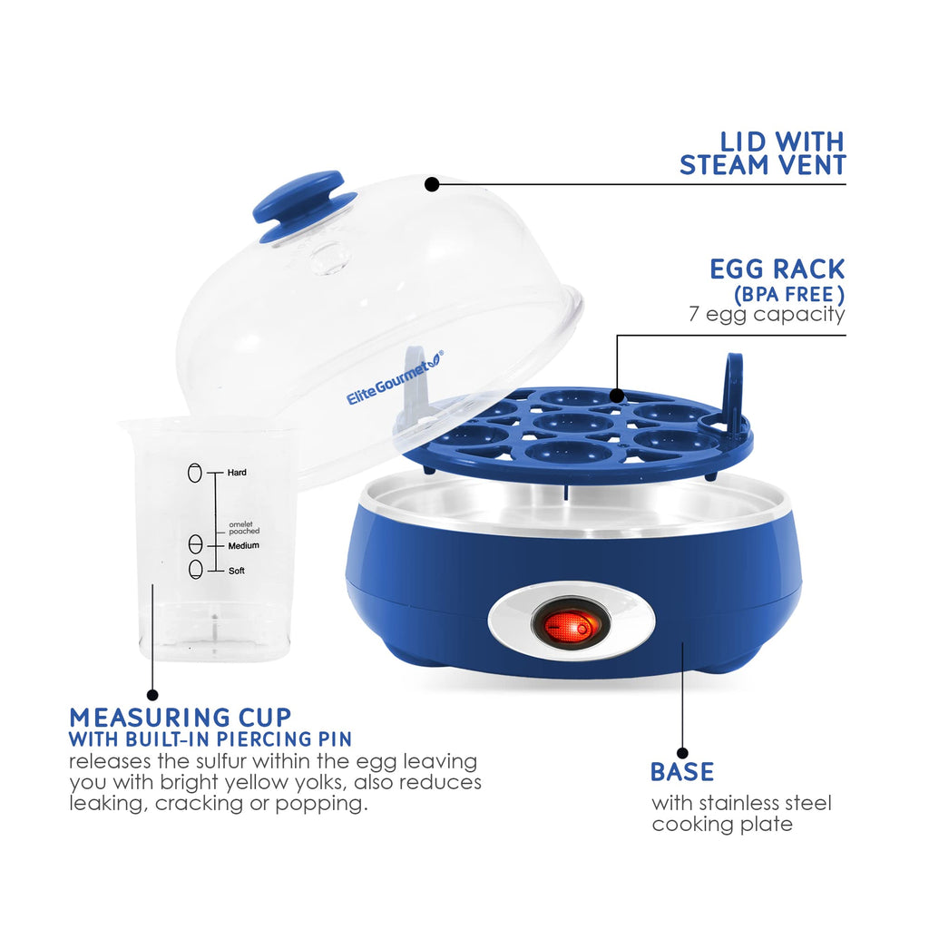 Elite Gourmet Easy Egg Cooker – 7-Egg Electric Cooker with Auto Shut-Off, Retro Mint