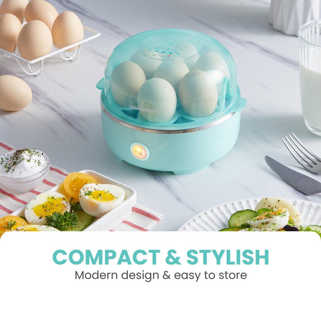 Elite Gourmet Easy Egg Cooker – 7-Egg Electric Cooker with Auto Shut-Off, Retro Mint