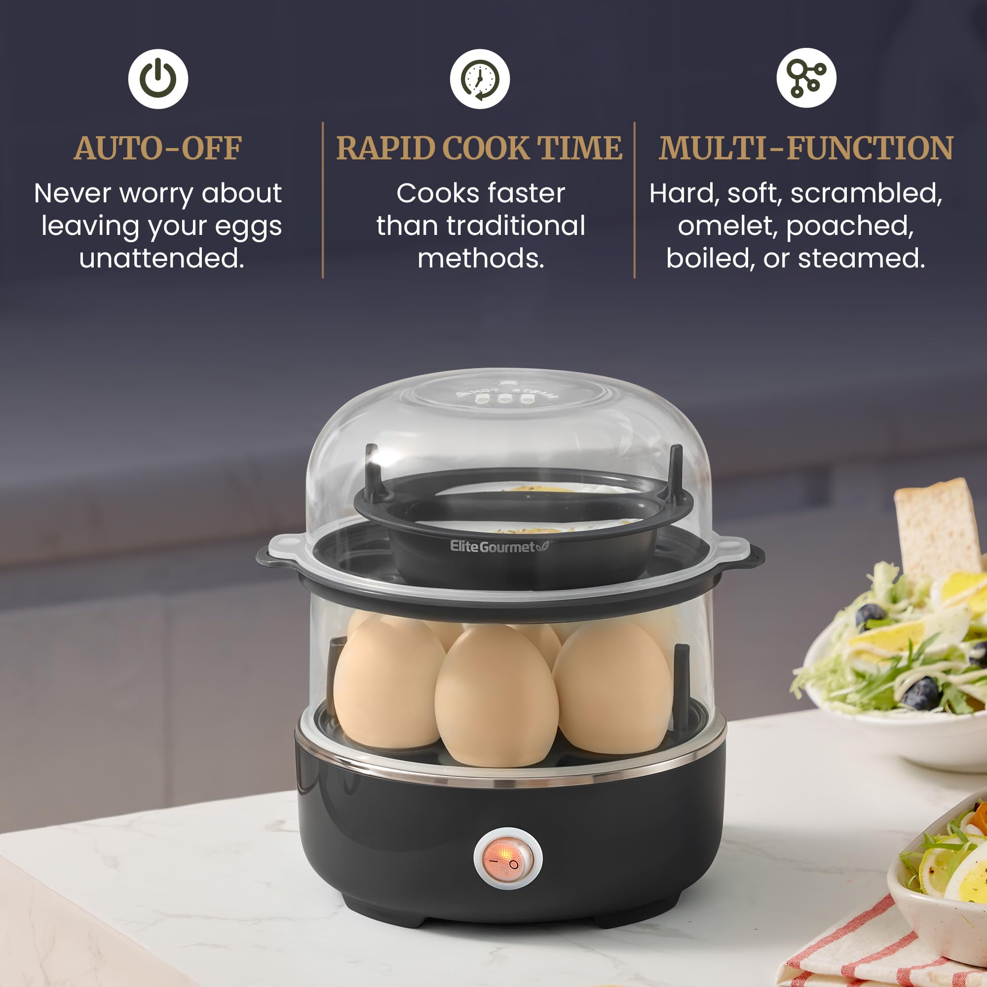 Elite Gourmet Easy Egg Cooker – 7-Egg Electric Cooker with Auto Shut-Off, Retro Mint