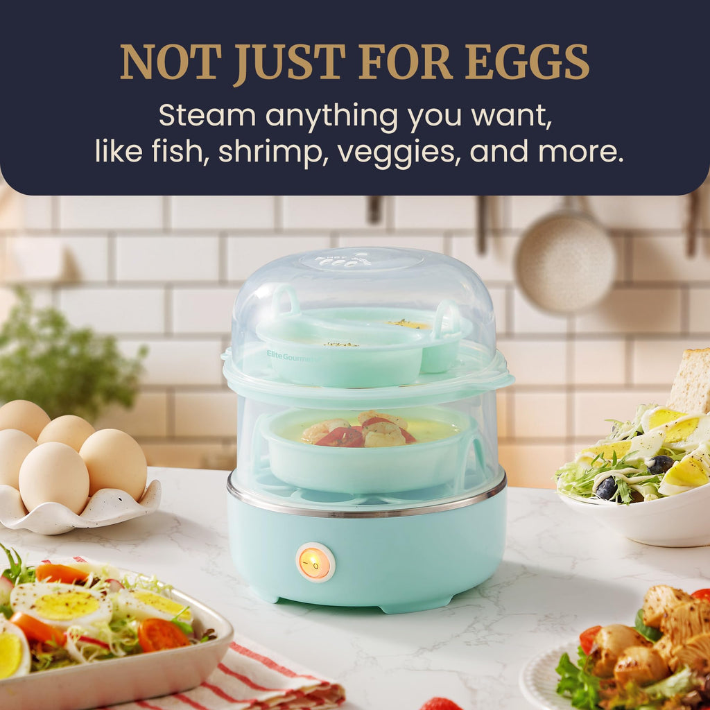Elite Gourmet Easy Egg Cooker – 7-Egg Electric Cooker with Auto Shut-Off, Retro Mint