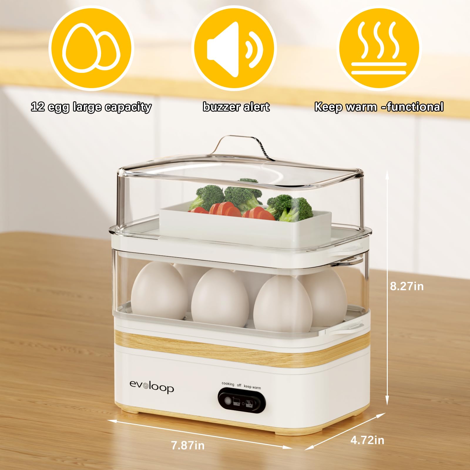 Evoloop Rapid Egg Cooker – 12-Egg Electric Cooker with Poacher, Omelet Maker & Steamer