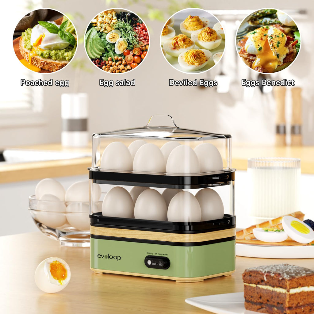 Evoloop Rapid Egg Cooker – 12-Egg Electric Cooker with Poacher, Omelet Maker & Steamer