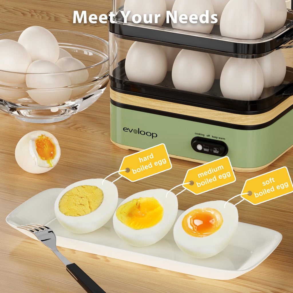 Evoloop Rapid Egg Cooker – 12-Egg Electric Cooker with Poacher, Omelet Maker & Steamer