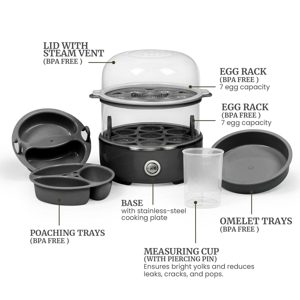 Elite Gourmet Easy Egg Cooker – 7-Egg Electric Cooker with Auto Shut-Off, Retro Mint