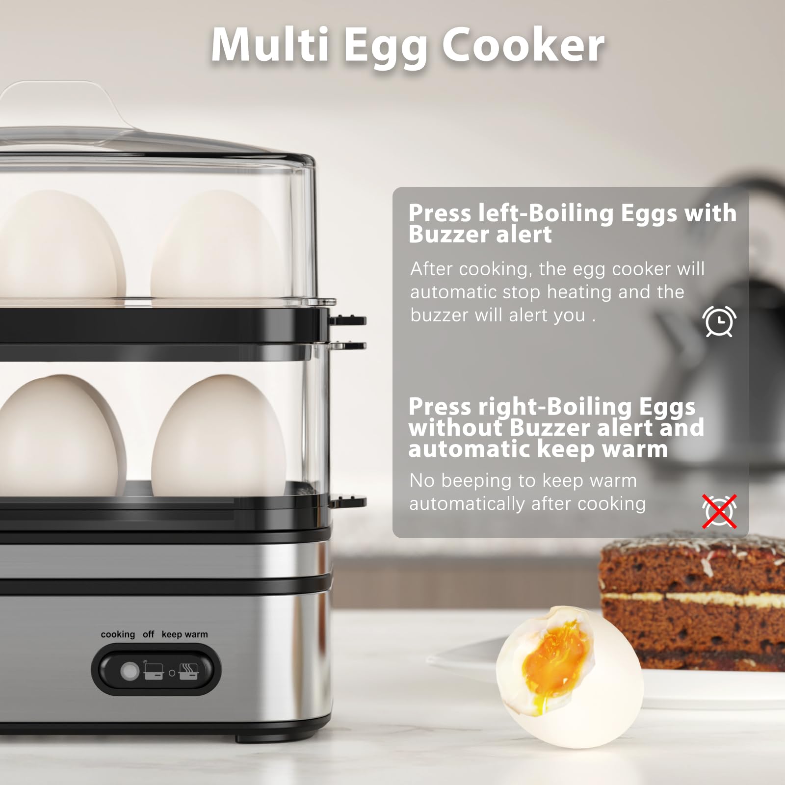 Evoloop Rapid Egg Cooker – 12-Egg Electric Cooker with Poacher, Omelet Maker & Steamer