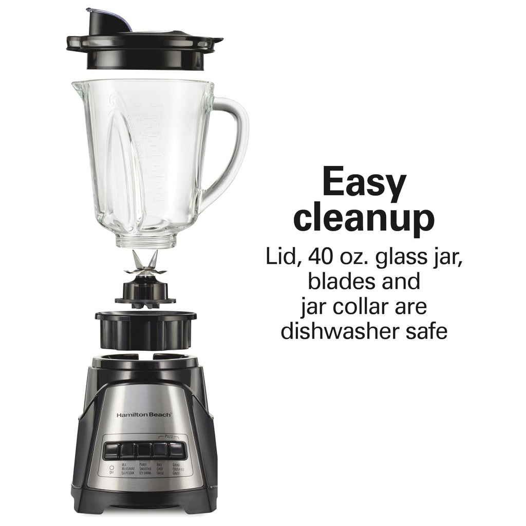 Hamilton Beach Power Elite Wave Action Blender – 700W, 40 oz Glass Jar, 12 Functions