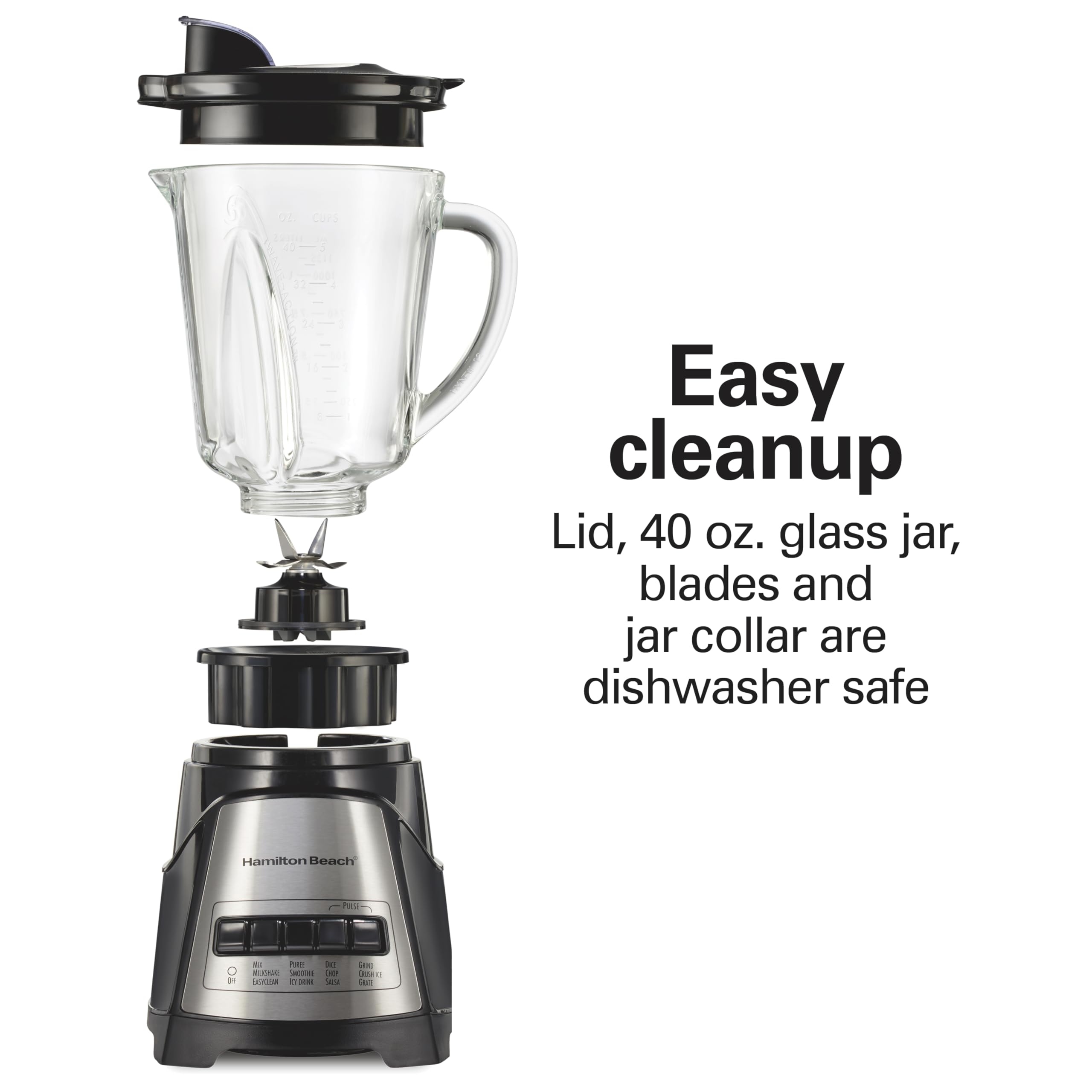 Hamilton Beach Power Elite Wave Action Blender – 700W, 40 oz Glass Jar, 12 Functions