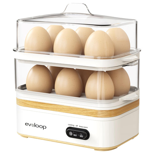 Evoloop Rapid Egg Cooker – 12-Egg Electric Cooker with Poacher, Omelet Maker & Steamer