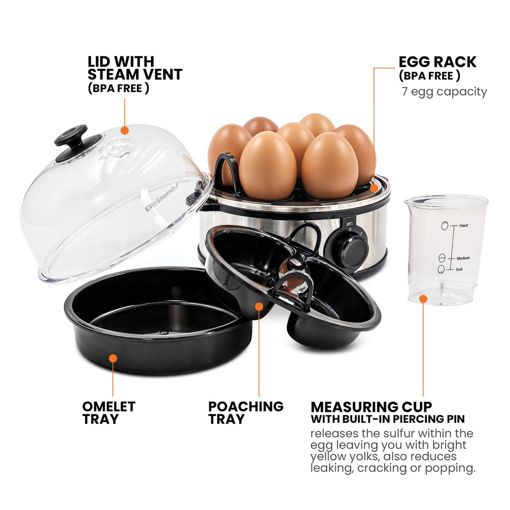Elite Gourmet Easy Egg Cooker – 7-Egg Electric Cooker with Auto Shut-Off, Retro Mint