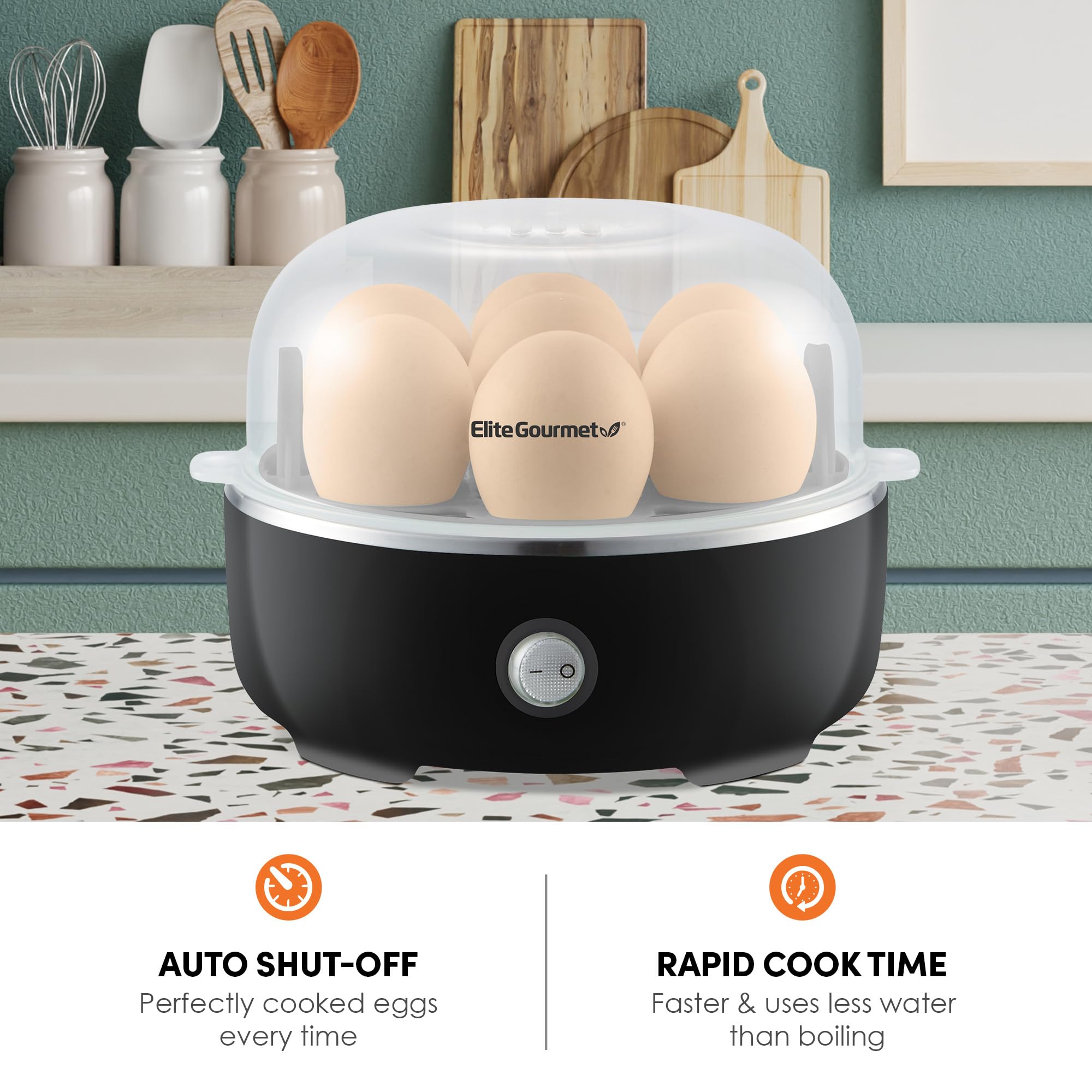 Elite Gourmet Easy Egg Cooker – 7-Egg Electric Cooker with Auto Shut-Off, Retro Mint