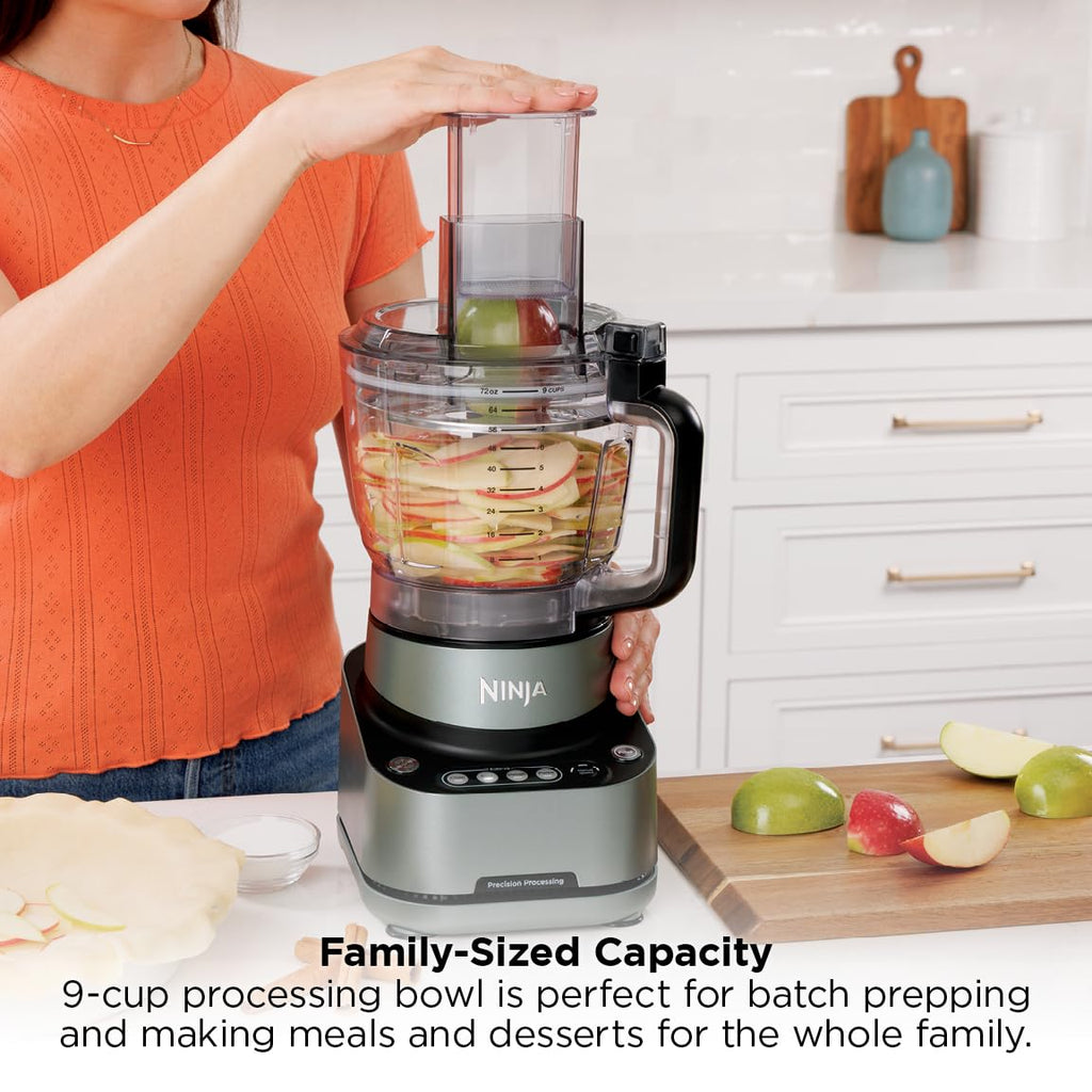 Ninja Food Processor, Professional Plus, 1000 Peak Watts, 4 Functions for Chopping, Slicing, Purees & Dough with 9-Cup Processor Bowl, 3 Blades, Food Chute & Pusher, Grey, BN601