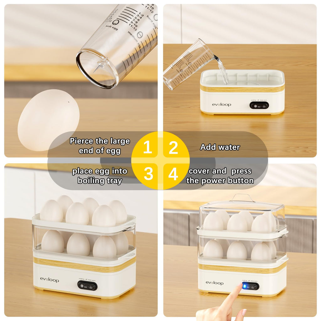 Evoloop Rapid Egg Cooker – 12-Egg Electric Cooker with Poacher, Omelet Maker & Steamer