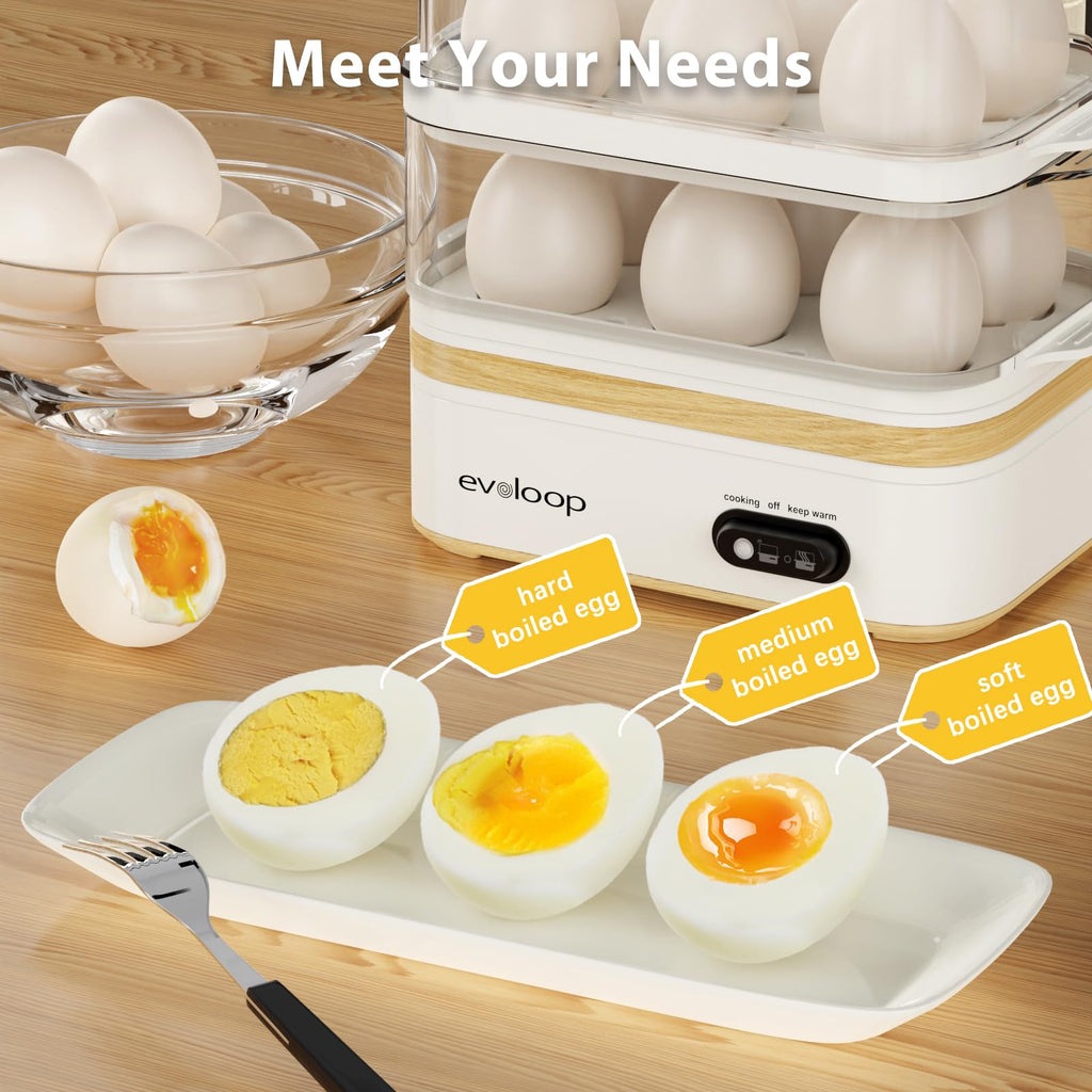 Evoloop Rapid Egg Cooker – 12-Egg Electric Cooker with Poacher, Omelet Maker & Steamer