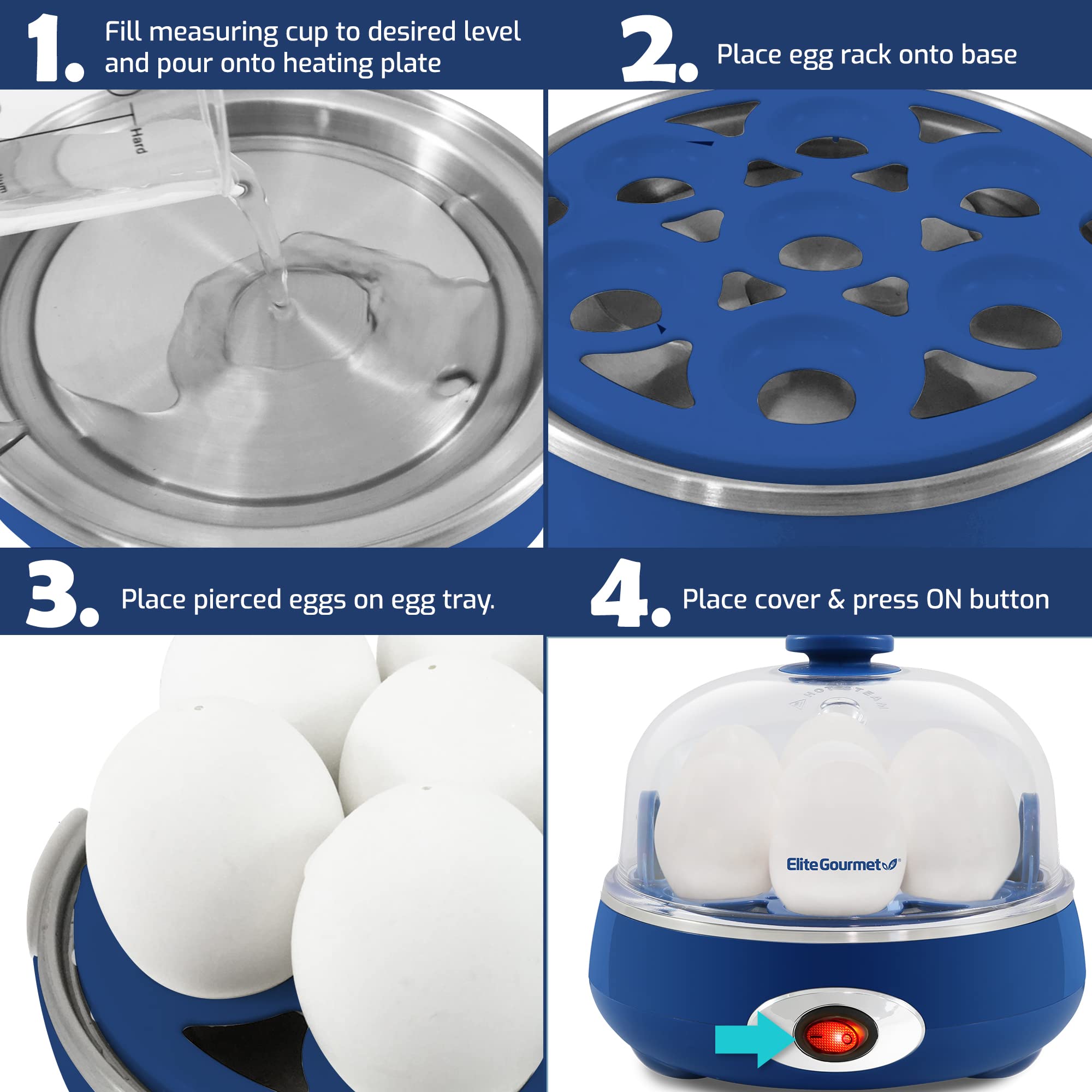 Elite Gourmet Easy Egg Cooker – 7-Egg Electric Cooker with Auto Shut-Off, Retro Mint