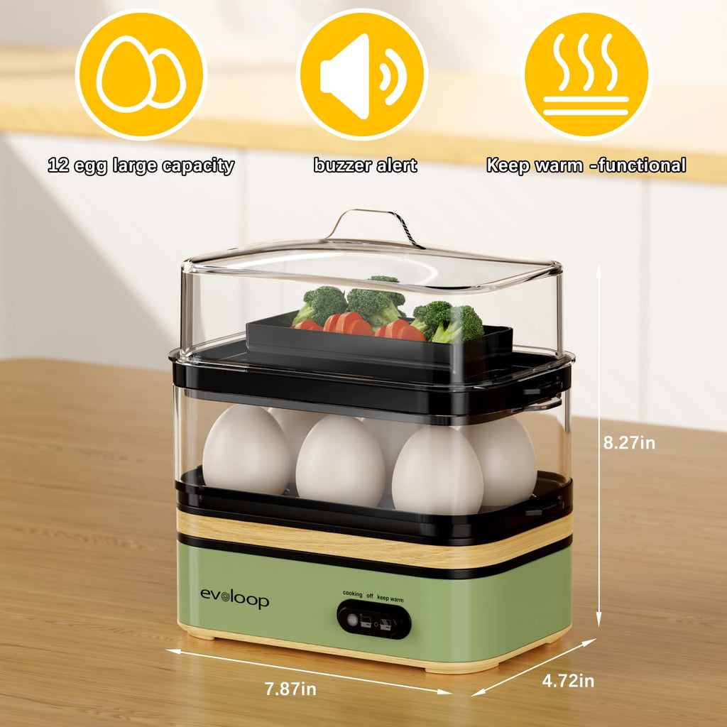 Evoloop Rapid Egg Cooker – 12-Egg Electric Cooker with Poacher, Omelet Maker & Steamer