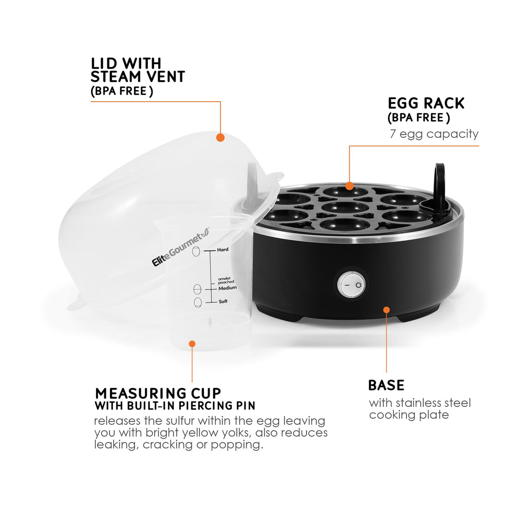 Elite Gourmet Easy Egg Cooker – 7-Egg Electric Cooker with Auto Shut-Off, Retro Mint
