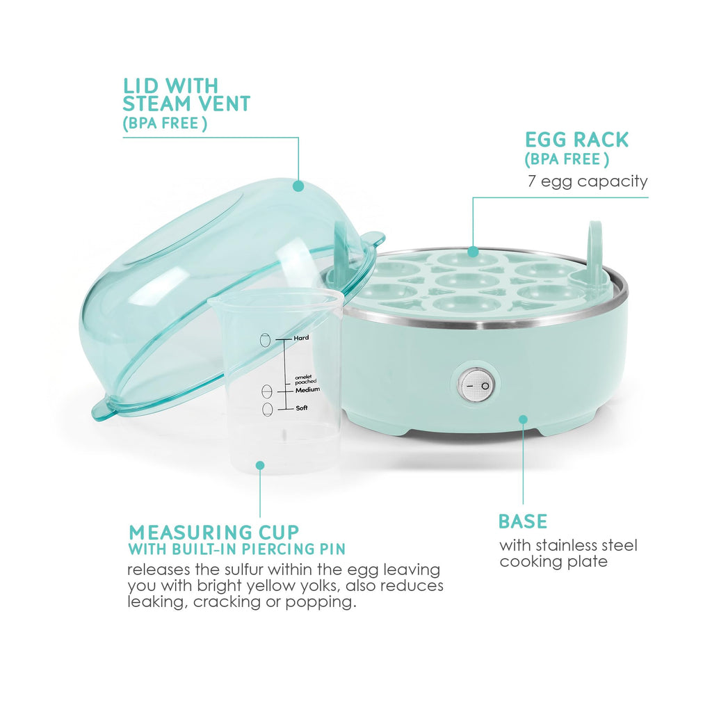 Elite Gourmet Easy Egg Cooker – 7-Egg Electric Cooker with Auto Shut-Off, Retro Mint