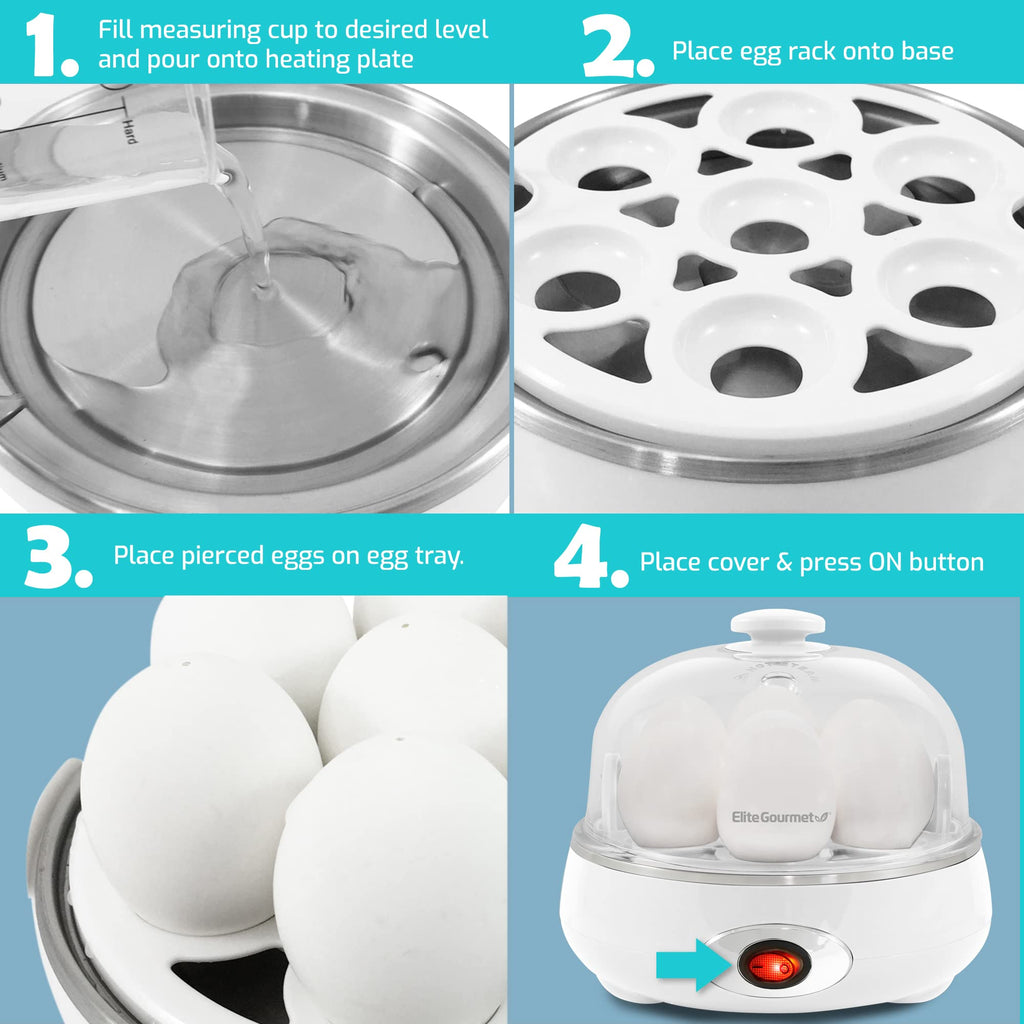 Elite Gourmet Easy Egg Cooker – 7-Egg Electric Cooker with Auto Shut-Off, Retro Mint