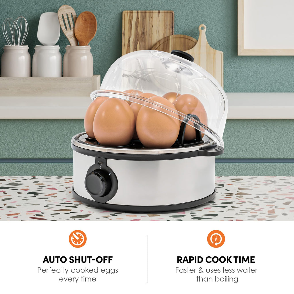 Elite Gourmet Easy Egg Cooker – 7-Egg Electric Cooker with Auto Shut-Off, Retro Mint