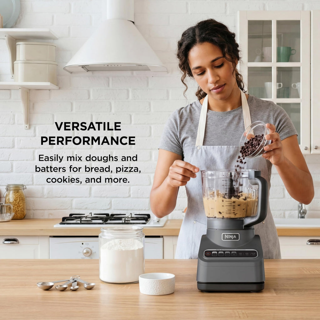 Ninja Food Processor, Professional Plus, 1000 Peak Watts, 4 Functions for Chopping, Slicing, Purees & Dough with 9-Cup Processor Bowl, 3 Blades, Food Chute & Pusher, Grey, BN601