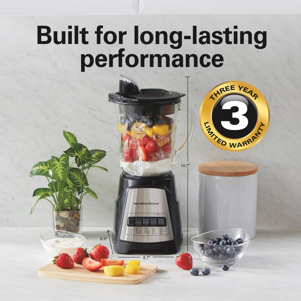 Hamilton Beach Power Elite Wave Action Blender – 700W, 40 oz Glass Jar, 12 Functions
