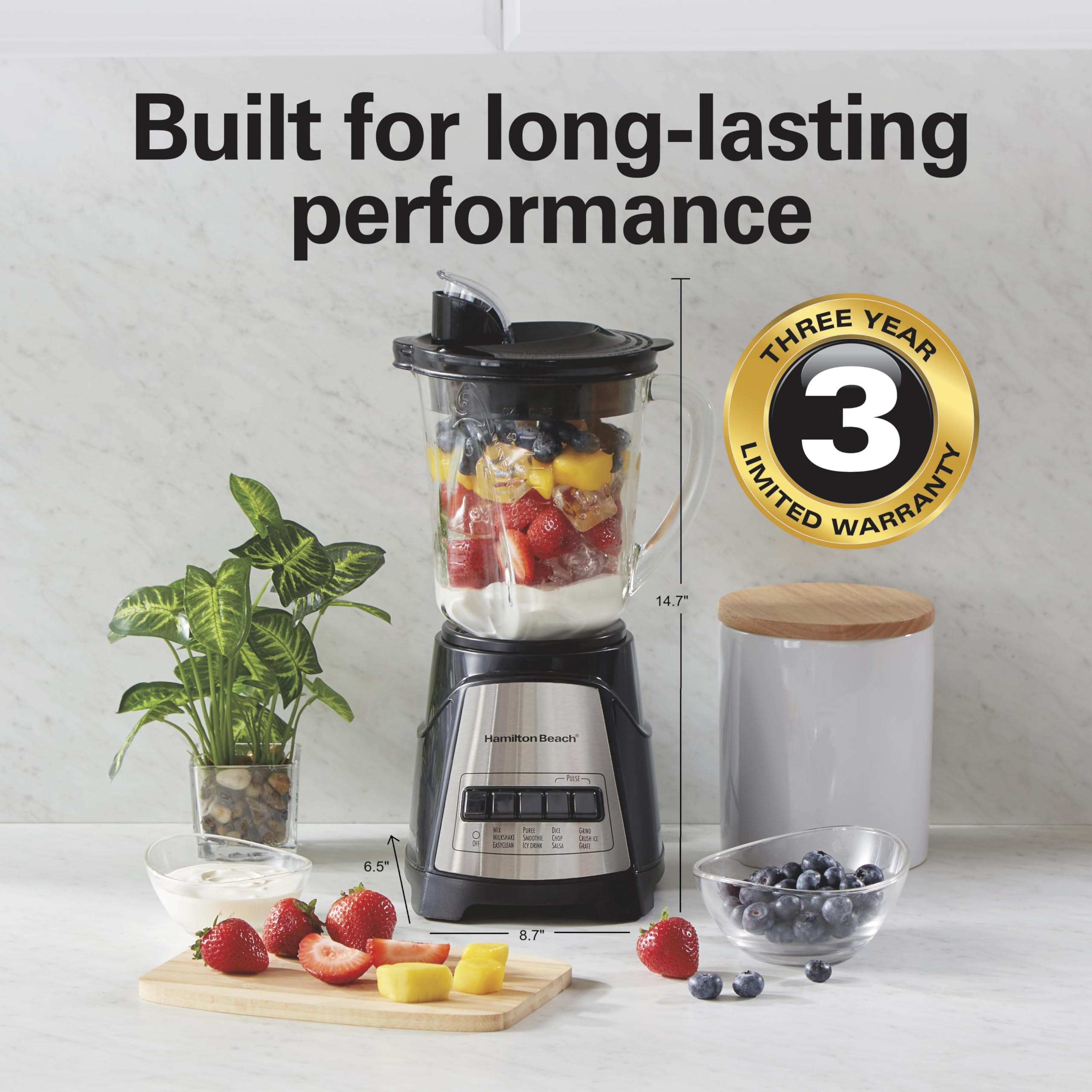 Hamilton Beach Power Elite Wave Action Blender – 700W, 40 oz Glass Jar, 12 Functions