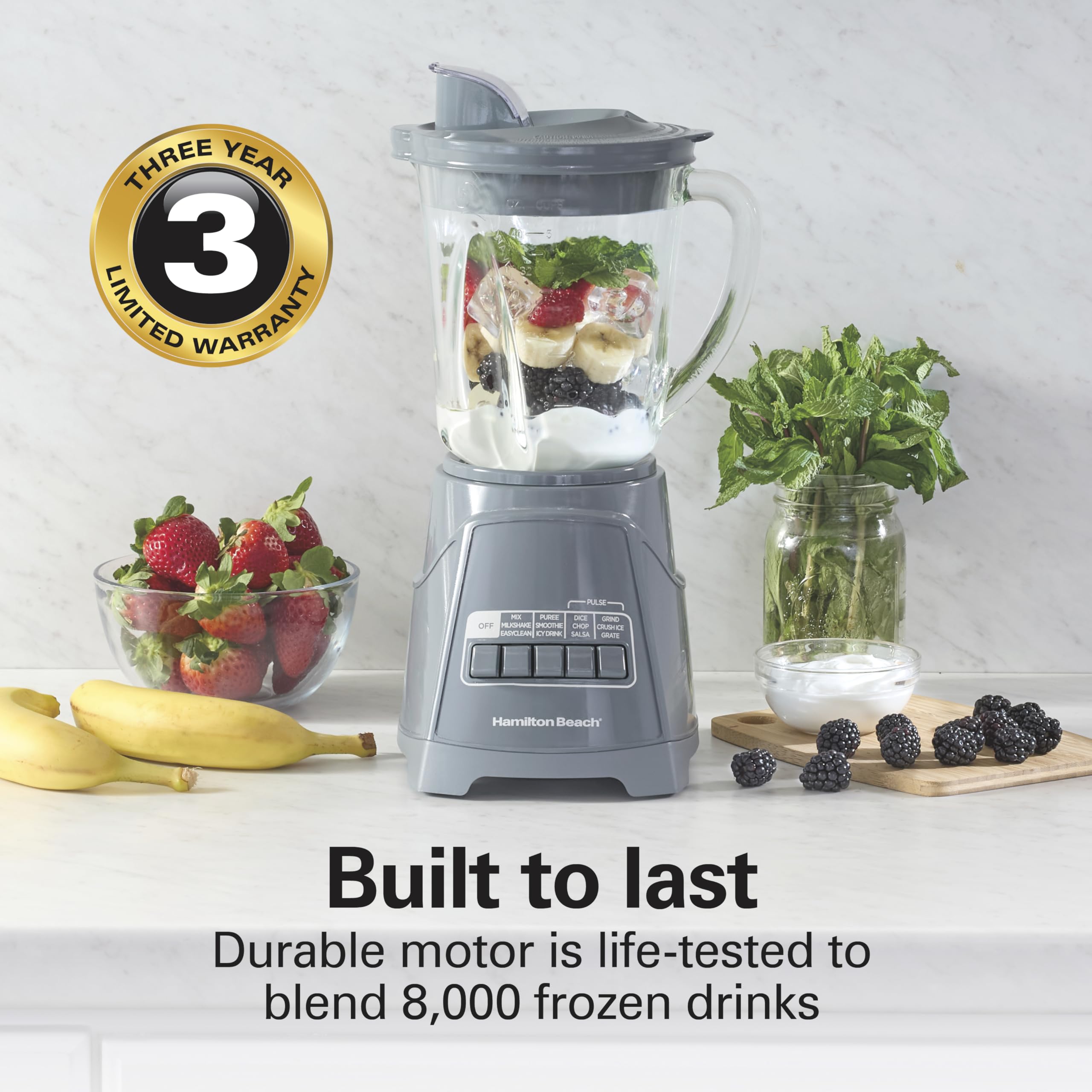 Hamilton Beach Power Elite Wave Action Blender – 700W, 40 oz Glass Jar, 12 Functions