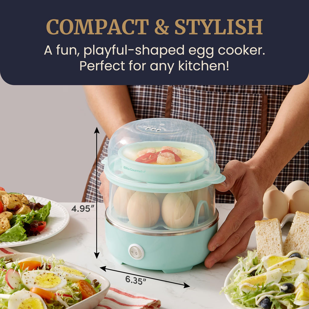 Elite Gourmet Easy Egg Cooker – 7-Egg Electric Cooker with Auto Shut-Off, Retro Mint
